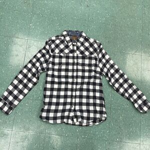 Black and white plaid flannel button down shirt